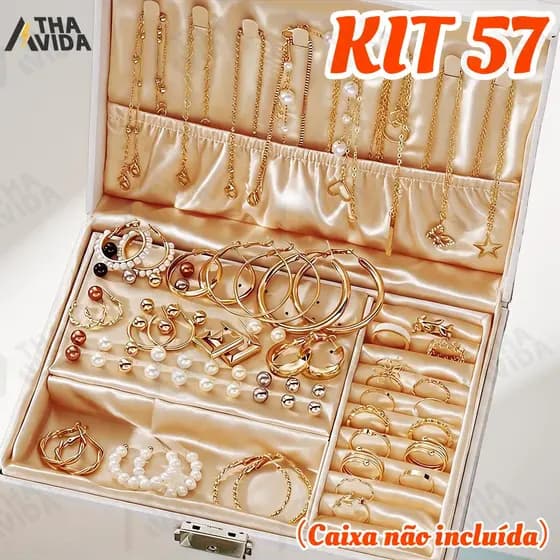KIT57 Conjunto de Joias Elegante e Moderno com Colar, Brincos, Anéis e Studs para Mulheres - Presente Versátil