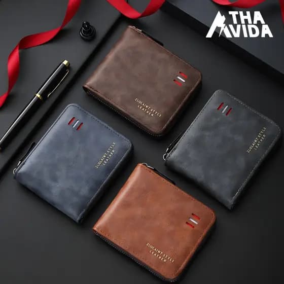 Carteira Curta Masculina – Porta-Cartões Vertical Fosco Vintage, Bolsa Dupla Fina Para Estudante, Homens, Trabalho