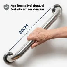 Barra Apoio 80 cm para Antiqueda Inox Banheiro Escada Corrimão Acessibilidade Suporte Idosos Alça PCD