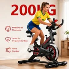 Uma bicicleta ergométrica com monitoramento de frequência cardíaca, com capacidade máxima de peso de 150 kg
