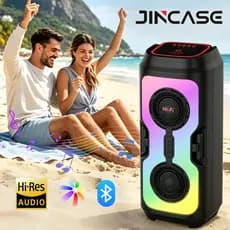 Caixa de som Bluetooth portátil com bateria de longa duração e iluminação ambiente RGB, perfeita para praias e festas
