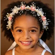 Tiara Daminha de Honra infantil Coroa de Flores Enfeite Arranjo Cabelo Batizado Formatura Rosa