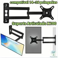 Suporte TV Monitor Articulado Giratório Metálico LED LCD 10-26 Polegadas Reforçado e Ajustável
