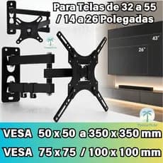 Suporte Articulado Para Tv 10'' A 55'' Universal Para Parede VESA 75x75mm/100x100mm/200x200mm/400x400mm