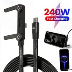 2 Em 1 240W Type-C Para Cabo De Dados De Carregamento Rápido Tipo Com Dobrável 360 ° Suporte Giratório Telefone