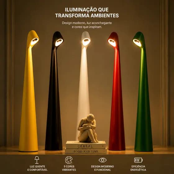 Luminária De Mesa Recarregável Flexível Sem Fio Led Portátil Leitura Estudo Sem Fio USB Luminária