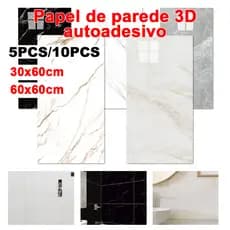 Kit 5-20 Placas Mármore Vinílico Adesivo 60x30=0.18㎡ Antimofo para Cozinha Banheiro Sala Decoração