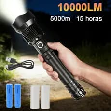 Lanterna LED P90/P50 Recarregável USB, 5000 Lúmens, Zoom Ajustável e 3/5 Modos