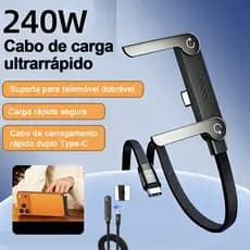 Cabo De Dados Com Suporte Angular 240W Tipo C 1.5 M，2 Em 1 Cotovelo Dobrável Multifuncional