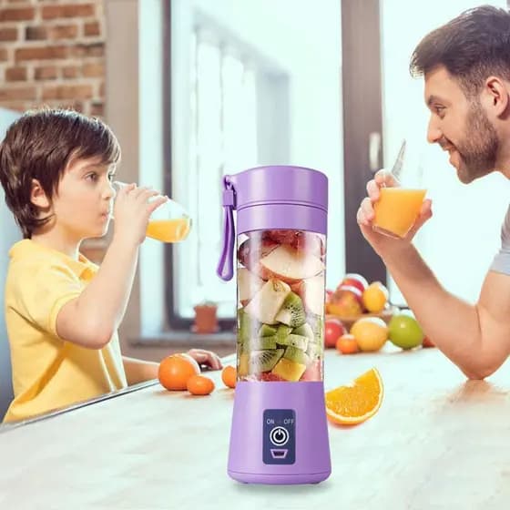 Liquidificador Portátil Mini USB Recarregável 380ml com 6 Lâminas, Espremedor de Suco