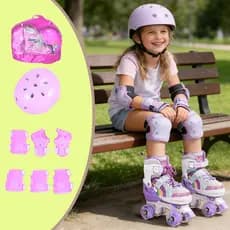 Patins Infantil Ajustável 4 Rodas Com Proteção Completo Capacete Rodinha +rodas LED【Em estoque】