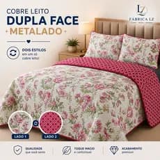 Kit Colcha Cobre Leito Casal Queen Dupla Face Matelado 2 Porta Travesseiros Linha Premium Luxo