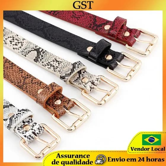 2.3cm de largura novo estilo Retro cinto fino cobra impressão senhoras cinto Jeans vestido decorativo pequeno cinto femi