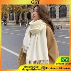 Cachecol de cor sólida engrossado imitação de caxemira bordado quente versão coreana meninas High-End sentido cachecol o