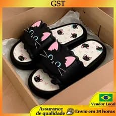((Tamanho pequeno) Desenho animado doce legal pequeno gato preto ao ar livre chinelos exclusivos verão uso ao ar livre c