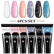 LILYCUTE Conjunto De Gel Poli Para Extensão De Unhas Nude Rosa Branco Transparente Glitter Rápido UV LED Kit De Esmalte