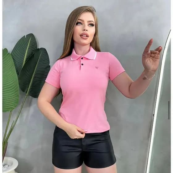 Camisa Polo Feminina T Shirt 100% Algodão Fashion Blusa Baby look