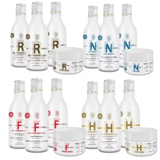 16 Itens Cronograma Capilar Shampoo, Condicionador, Máscara e Leave-In 300ml Toda Toda