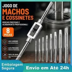 Jogo De Macho Com Vira Macho 8 Pças M3 A M12 Para Abertura De Rosca Aço HSS Kit Ferramentas Manuais