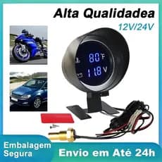 Marcador de Temperatura Automotivo Universal Voltímetro 2 em 1 Medição Precisa