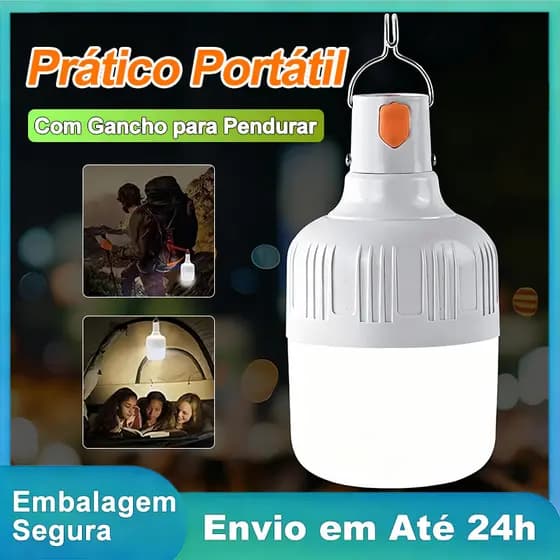 Lampião LED Alta Luminosidade Longa Duração Bateria Recarregável USB Camping Pesca Emergência