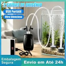 Bomba De Ar Para Aquário USB Recarregável Portátil Silenciosa Oxigenador Eficiente 2 Saídas