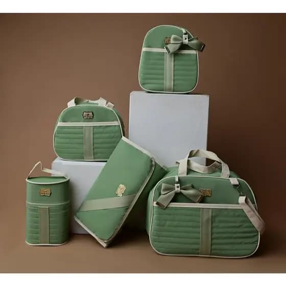 Kit Bolsa Maternidade Luxo 5 Peças Completo Térmico Impermeável Julia Baby