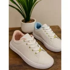 Tênis Feminino Branco Couro Fashion Dia a Dia