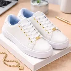 Tênis Feminino Branco Couro Fashion Dia a Dia