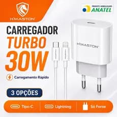 H'maston CB-17 Carregador Turbo PD30w  Fonte Carregar Celular Portátil Com Cabo Usb  Tipo-c Lighting