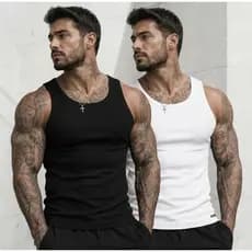 Kit 2 Regata Masculina  Americana Ribana Canelada Algodão e Elastano