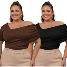 Kit 2 Blusa Canelada Feminina Plus Size Blusa Transpassada Feminina Manga Curta
