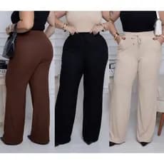 Calça Pantalona Feminina Plus Size com Cintura Elástica g1 g2 g 3 Feminina Cintura Alta Estilosa Qualidade