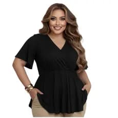 Blusa Plus Size  Peplum Batinha Evangélica Soltinha Bata Mangas Curta rodada