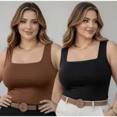 Kit 2 Regata Feminina Plus Size Decote Quadrado Social Elegante Regatinha Plus Feminina Verão