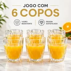 Jogo de 6 Copos de Vidro 275ml Copo Diamante Copo para Suco Água Drink Resistente |CPBX069|