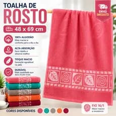 Toalha de Rosto 48x69 Fio 16/1 Macia Alta Absorção 100% Algodão Unidade Kit 3 |1463| Novidade