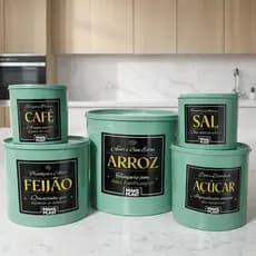 Kit 5 Potes Mantimentos Hermético Verde Menta – Porta Café Açúcar Arroz Feijão Sal |3636| Novidade