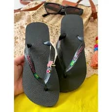 Chinelo Feminino Brasil Decorado Com Pingente Correia Lindo Confortável