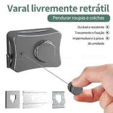 Varal Retrátil 5.1m Invisível de Aço Inoxidável - Secagem Interna e Externa