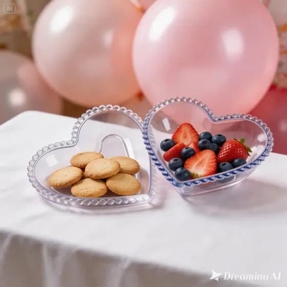 Petisqueira Coração Bowl Acrílico Pote Ramequim Servir Petiscos Doces Porta Joias Mesa Posta 2 unidades