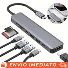 Hub USB-C 7 em 1 Adaptador HDMI 4K USB 3.0 PD 100W para MacBook, Notebook e PC