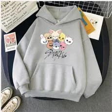 Moletom Flanelado Com Capuz Bolso Casaco Algodão Stray Kids Tendência Confortável Feminino Unissex