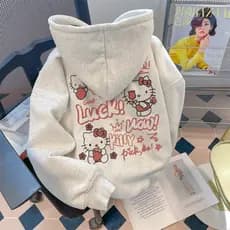 Moletom Canguru Hello Kitty Pick Me Heart Fofo Desenho Oversized Capuz Tendência Feminino Unissex