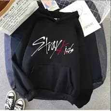 Moletom Canguru Confortável  Banda Stray Kids Assinatura Escritos Moda K-Pop Feminino Unissex