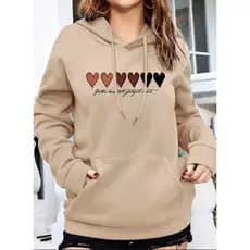 Moletom Corações Confortável Feminino Tendência Tumblr Abrigo Capuz e Bolso Casaco Premium Algodão