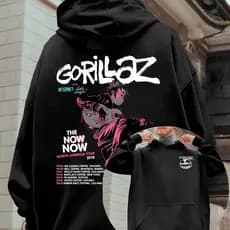 Moletom Canguru Estampa Gorillaz Unissex Confortável The Now Now Tour Damon Jamie Remi Rock Banda