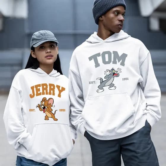 Kit Moletom Canguru tom e jerry namorados Feminino Masculino Flanelado Confortável Algodão Unissex