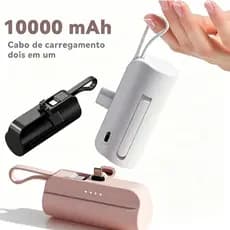 Mini Portátil Carregador Power Bank 10000mAh Com 02 Saídas Tipo-C / Lightning