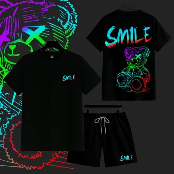 Conjunto Camiseta 30.1 + Bermuda Masculino Tactel Com elastano Smile streetwear lançamento LUXURY